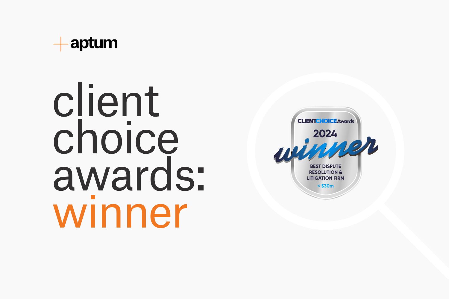 A digital award medal from The Client Choice Awards beside text reading 'Client Choice Awards: Winner'